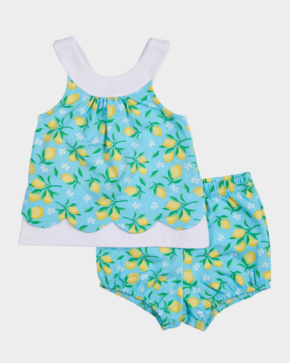 Girl's Lemon-Print Dress and Bloomers Set, Size 3M-24